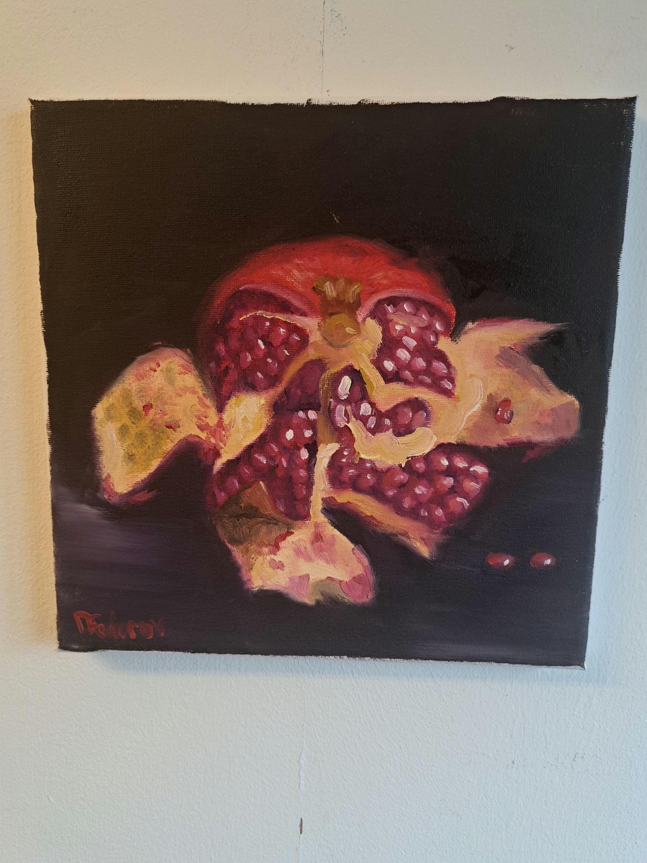ザクロのある静物画。オリジナル油絵、25 x 25 cm - Etsy 日本