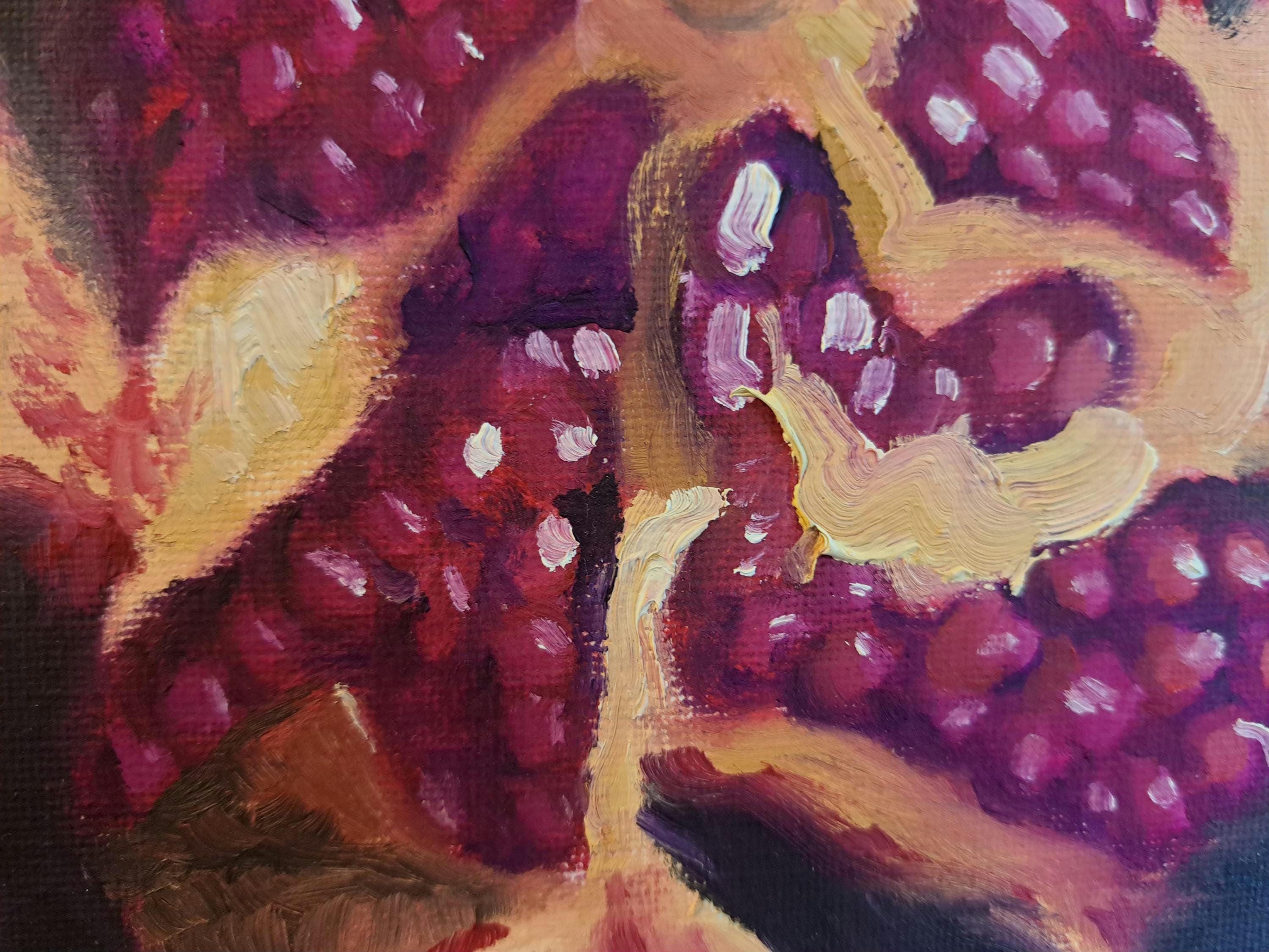 ザクロのある静物画。オリジナル油絵、25 x 25 cm - Etsy 日本