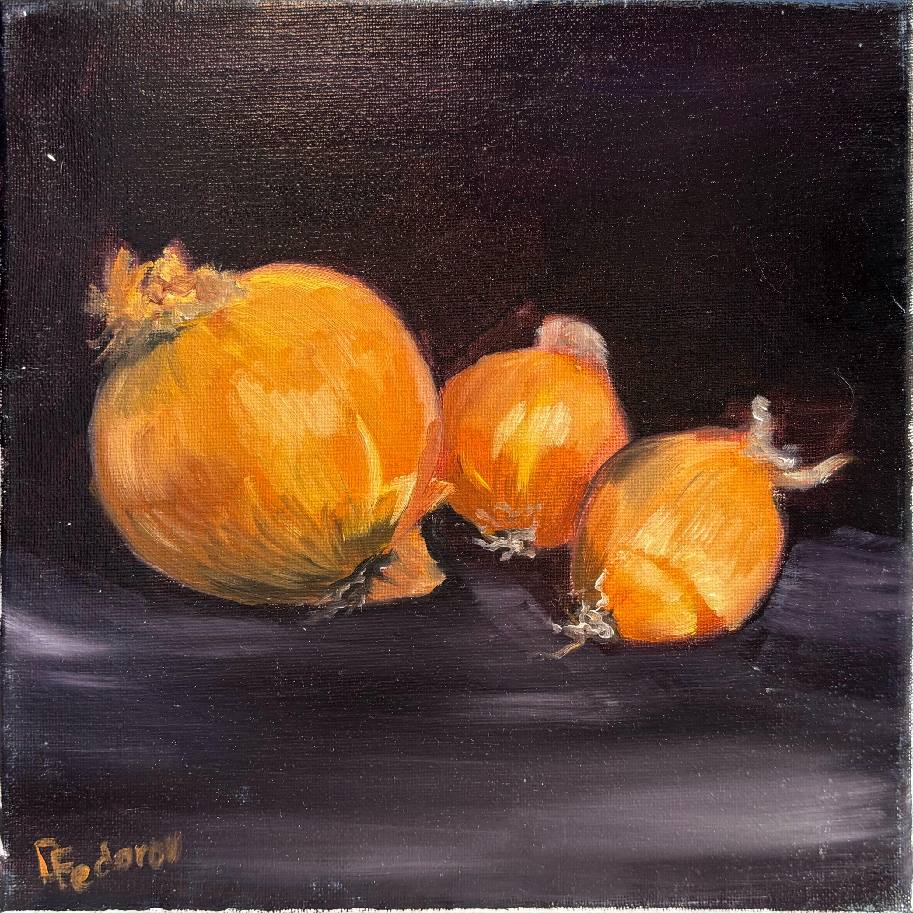 玉ねぎのある静物画。オリジナル油絵、25 x 25 cm - Etsy 日本