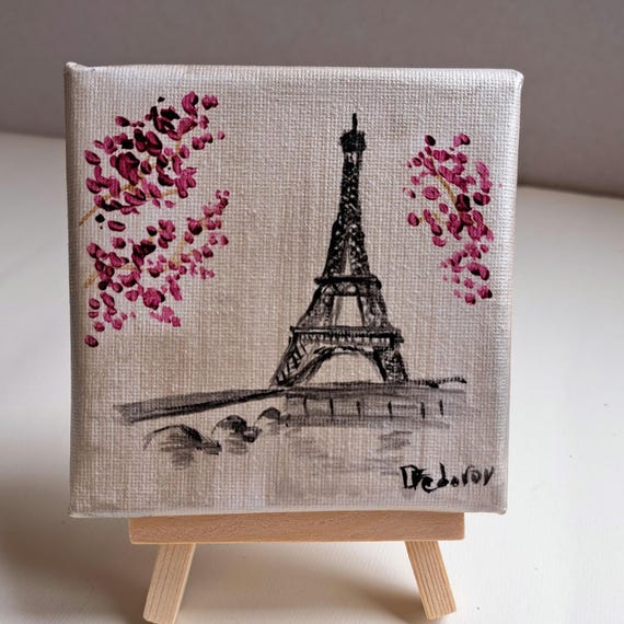 エッフェル塔の絵画：パリ、フランス、アクリルアート（4x4） - Etsy 日本