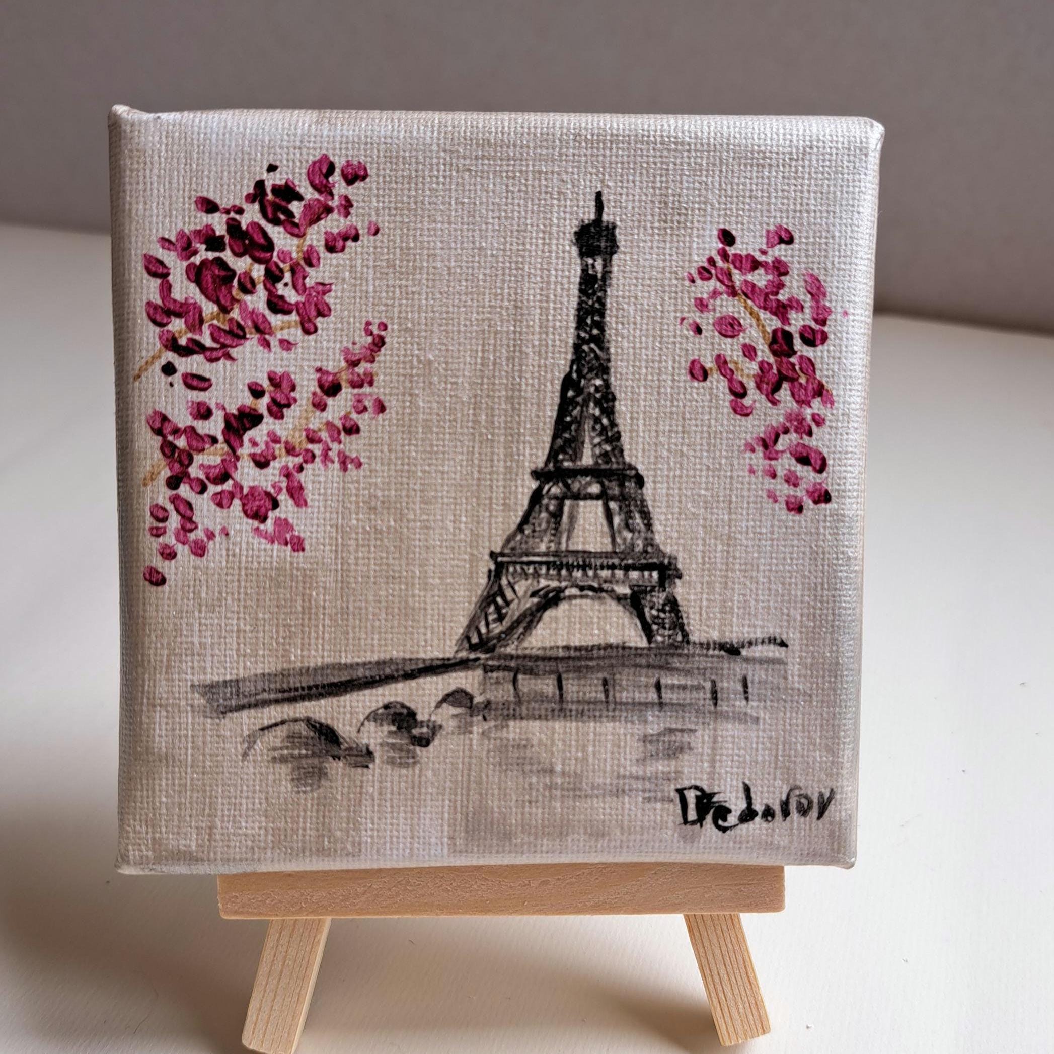 エッフェル塔の絵画：パリ、フランス、アクリルアート（4x4） - Etsy 日本