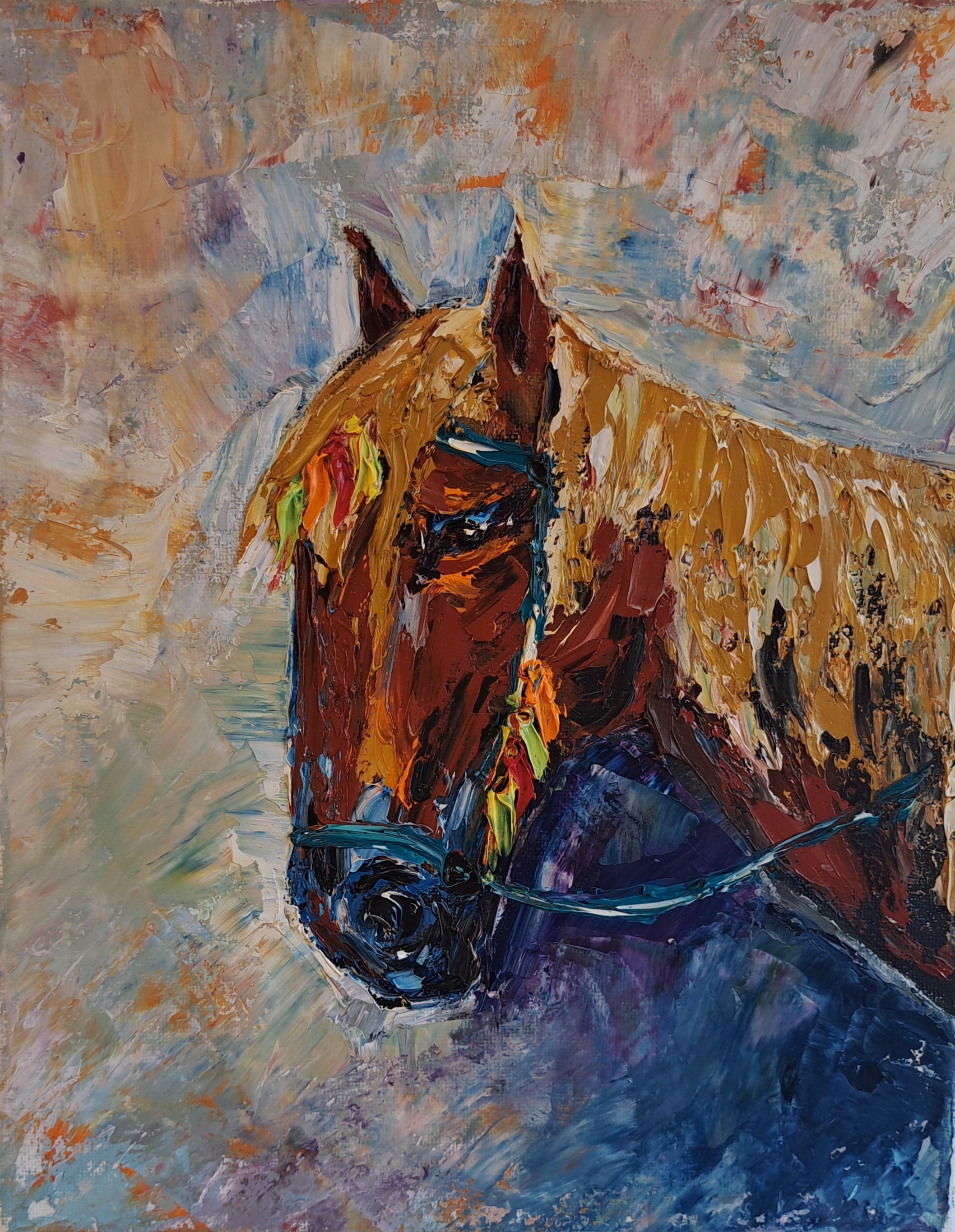 茶色の馬の肖像 厚塗り原画 24 x 30 cm - Etsy 日本