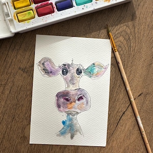 Postkarte Kuh Haustier original Aquarellmalerei 10 x 15 cm