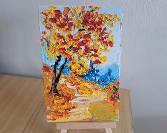 Herbst Landschaft Ölgemälde: Original Fine Art (4x6)