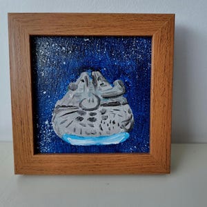 Arte de fan de cómics de ciencia ficción Cielo espacial Pintura al óleo original 4x4 Bellas artes Lindo regalo Mini arte imán
