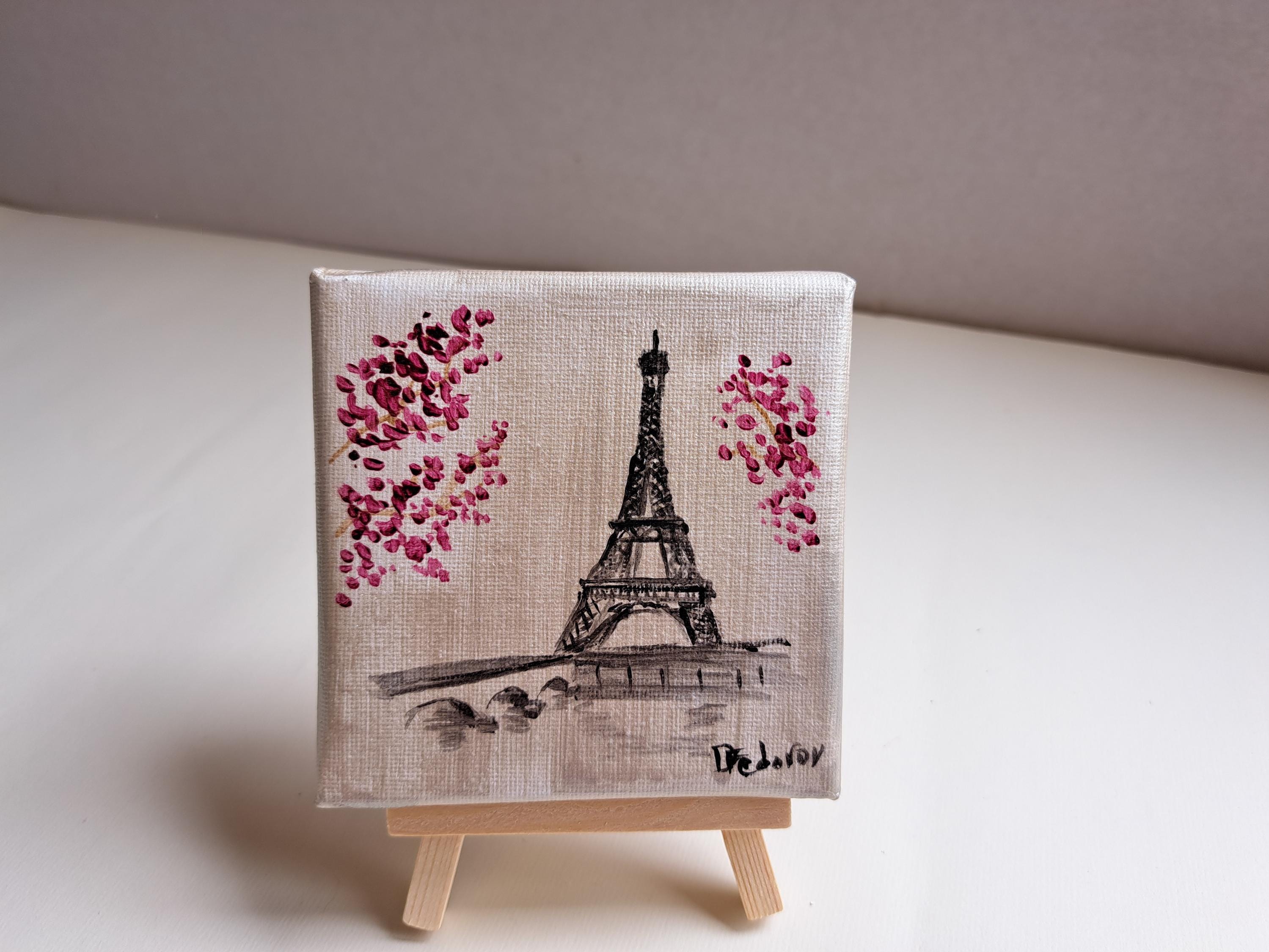 エッフェル塔の絵画：パリ、フランス、アクリルアート（4x4） - Etsy 日本