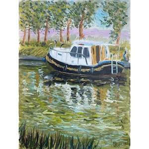 Canal boat, Netherlands. original Oil painting 30x40cm