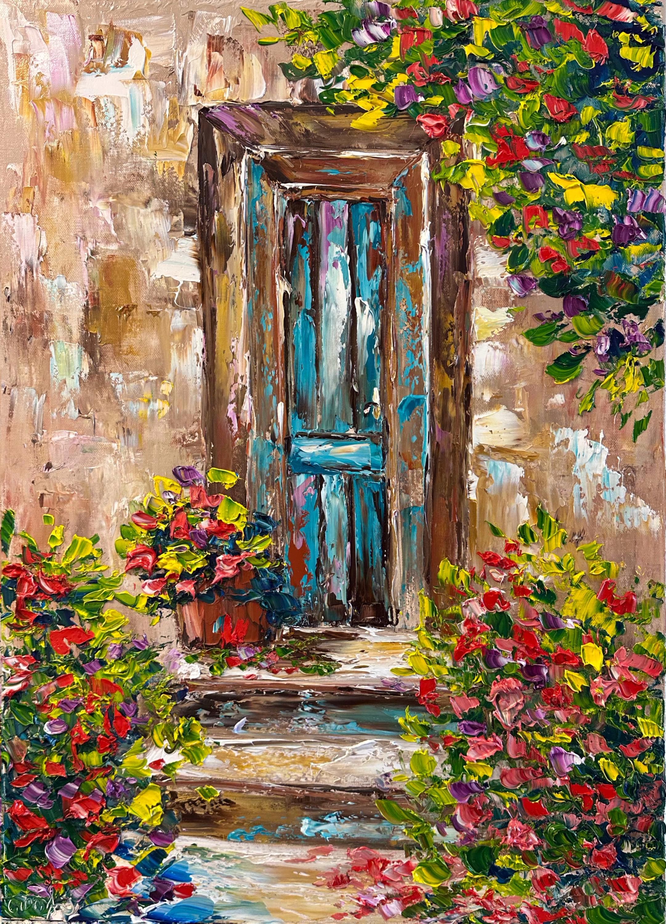 Old Door With Flowers Original Oil Painting 50x70cm - Etsy