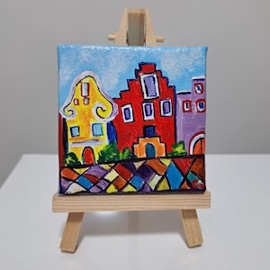 Amsterdam Stadtansicht Ölgemälde: Niederlande Haus Miniatur Kunst (2.75x2.75)