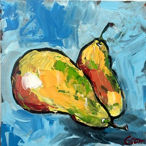 Still life with pears. Original acrylic painting 25x25cm