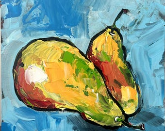 Bodegón con peras. Pintura acrílica original de 25 x 25 cm.