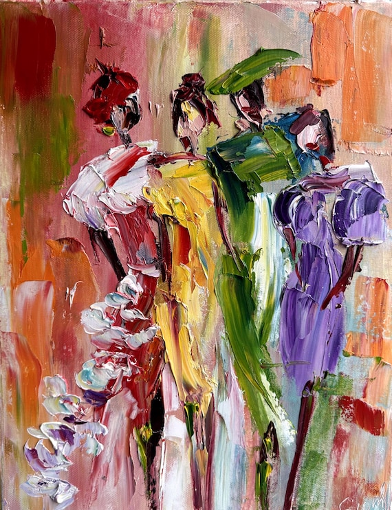 Modern Fashion Girls Abstract People 30x40cm Original Oil Painting