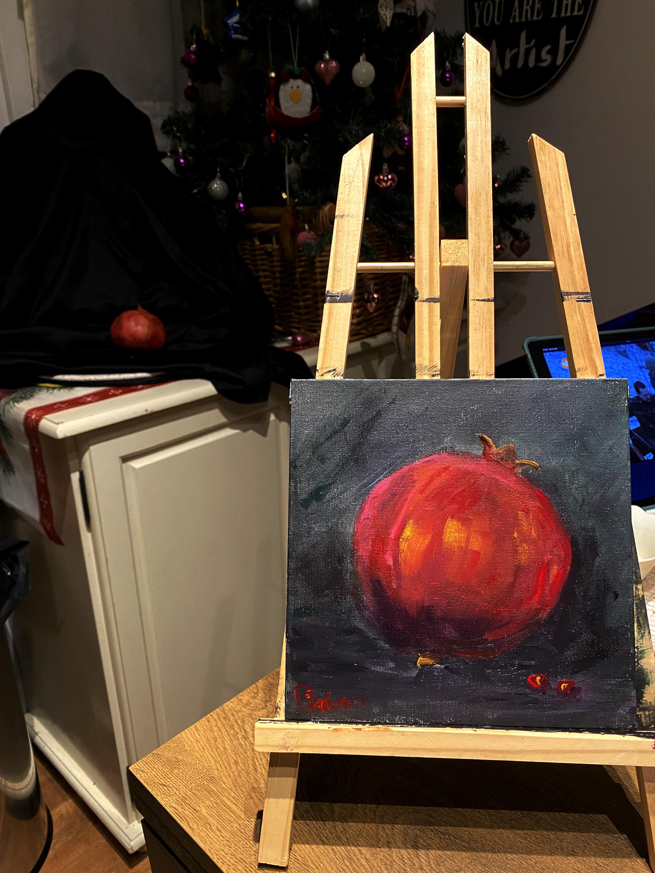 赤いザクロのある静物画。オリジナルアクリル画、20 x 20 cm - Etsy 日本