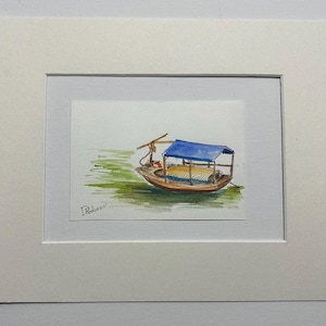 Aquarelle originale de dessin de bateau de pêche de voiture postale 10 x 15 cm