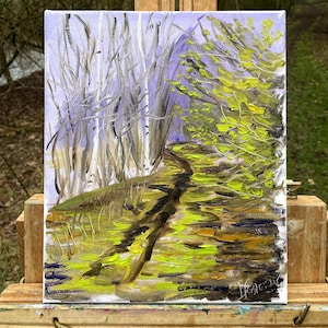 Landscape park Spring plein air Oil painting 9.5x12 original art impasto palette knife
