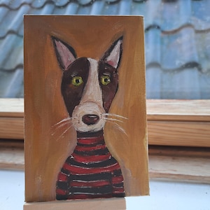 Portrait chien mignon animal de compagnie 4 x 6 peinture à l'huile originale beaux-arts cadeau mignon mini art