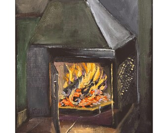 The fireplace. Original oil painting 24x30 cm