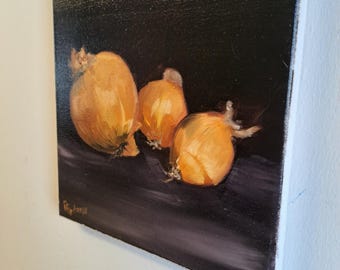 玉ねぎのある静物。油彩原画、25 x 25 cm - Etsy 日本