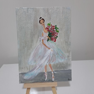 Ballet Dancer with flowers. Original acrylic painting 13x18cm
