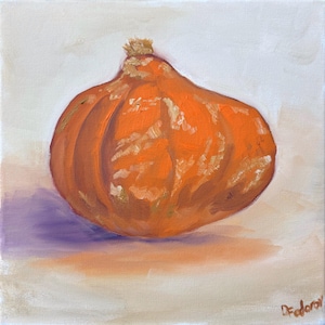 Stillleben mit kleinem Kürbis. Original Ölgemälde 30 x 30 cm