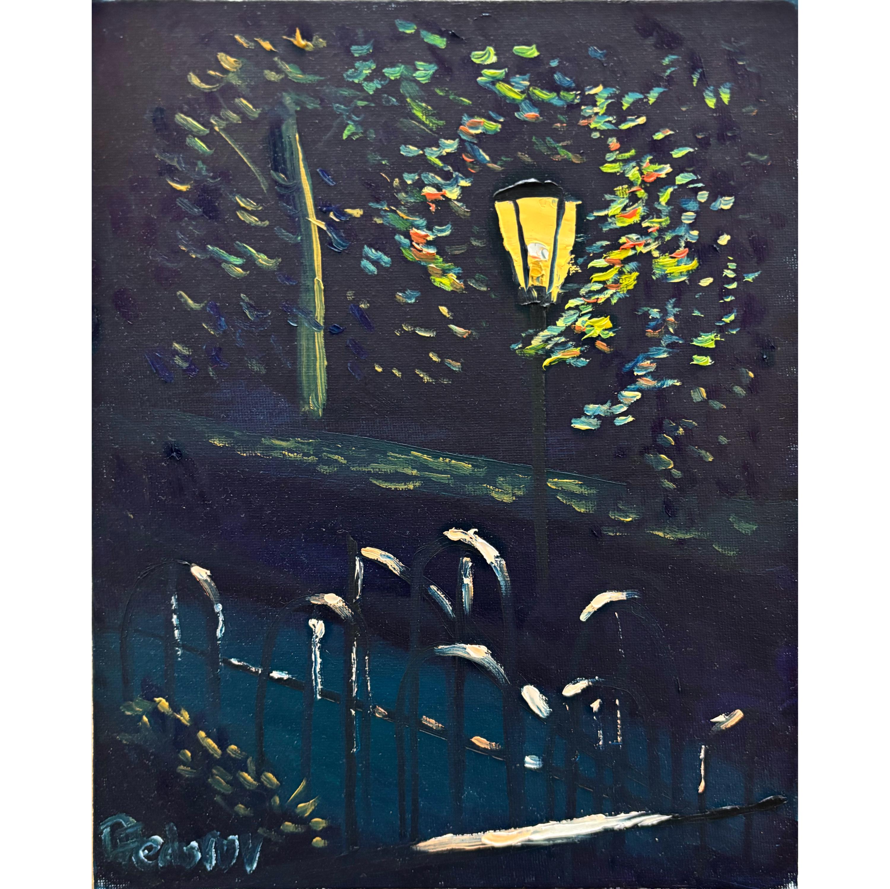 油絵 工場の灯り Ⅰ オリジナル油絵：夜の街灯 24 x 30 cm - Etsy 日本