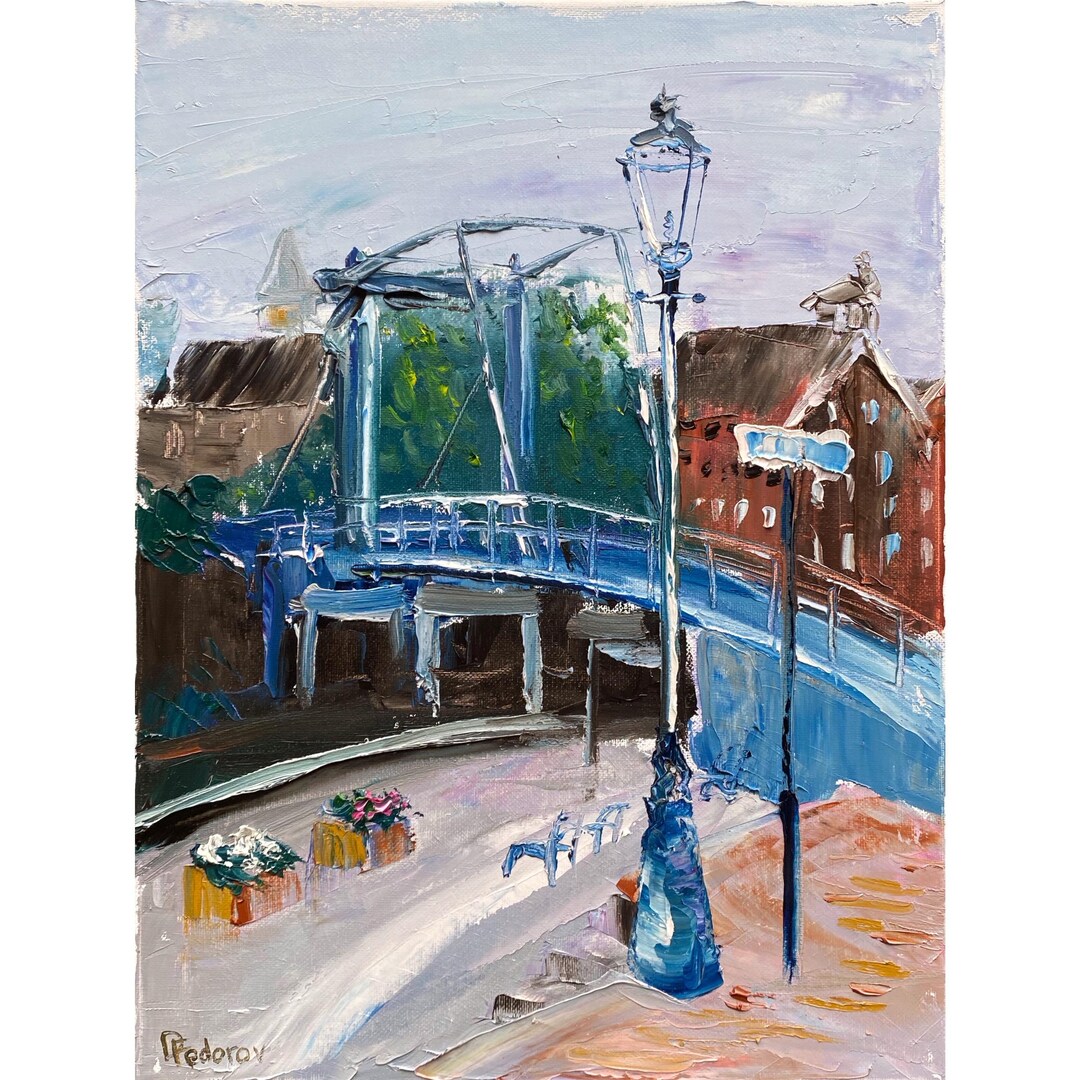 Original Dutch Drawbridge Oil Painting: Coevorden Cityscape, Palette ...