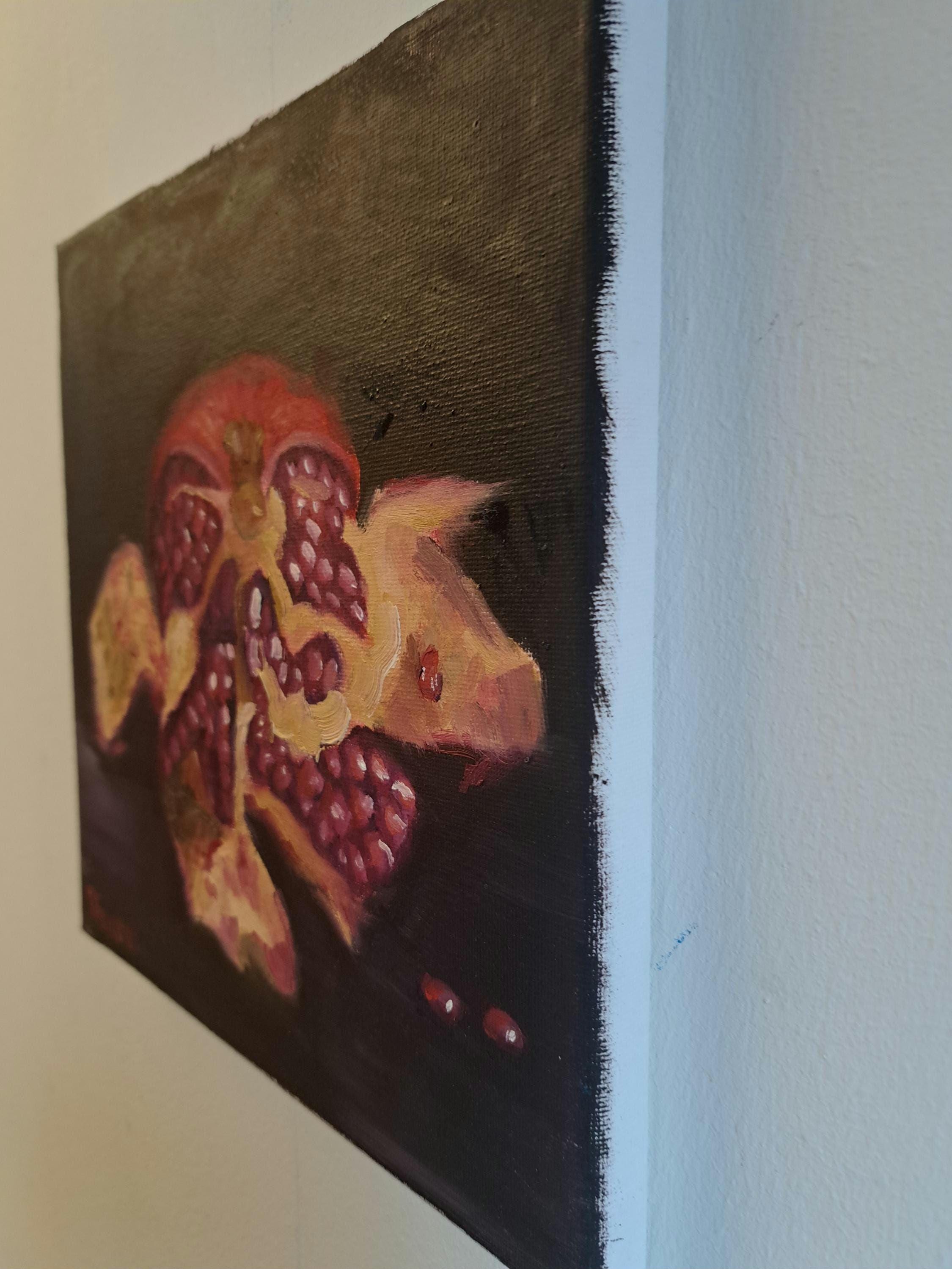 ザクロのある静物画。オリジナル油絵、25 x 25 cm - Etsy 日本