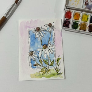 Postkarte Gänseblümchen Blumen original Aquarellmalerei 10 x 15 cm