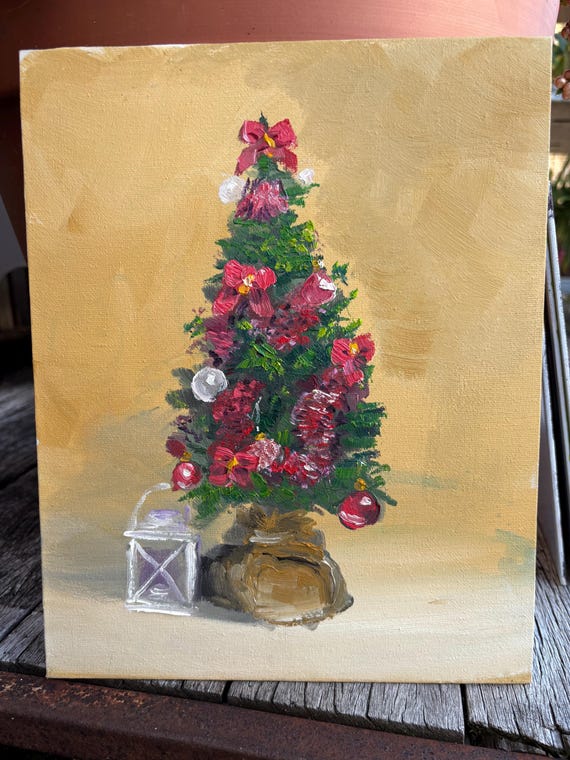 クリスマスツリー 油絵 雪のクリスマスツリー 絵画 油彩 油彩画 絵