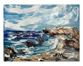 Seascape Coast Beach original Oil painting palette knife 30x40cm