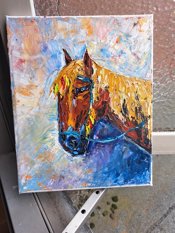 【値下げ交渉可】油彩画 真作　競馬　印象派風　馬好き　一点もの 茶色の馬の肖像画、厚塗り技法によるオリジナル絵画、24 x 30 cm