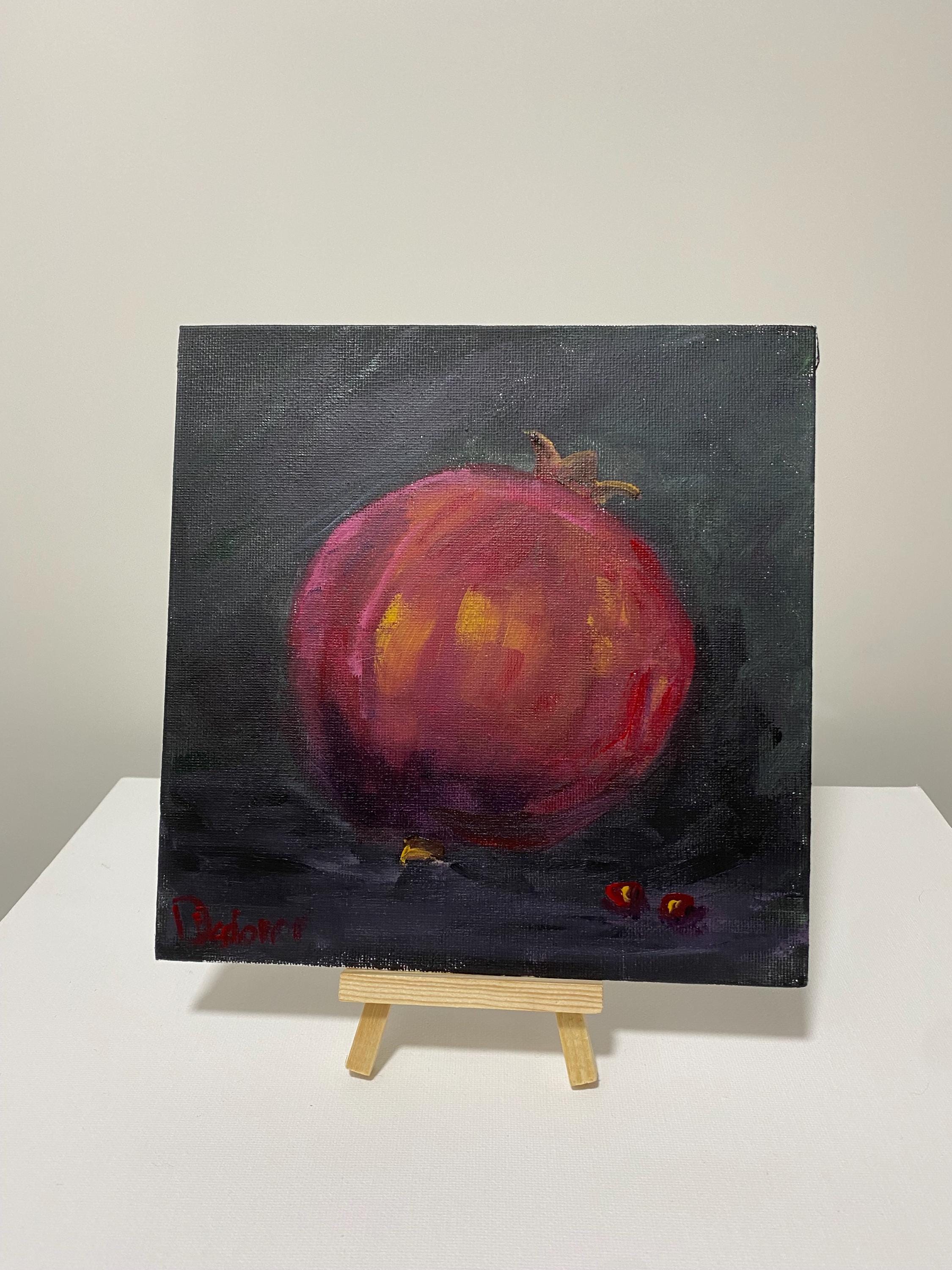 赤いザクロのある静物画。オリジナルアクリル画、20 x 20 cm - Etsy 日本