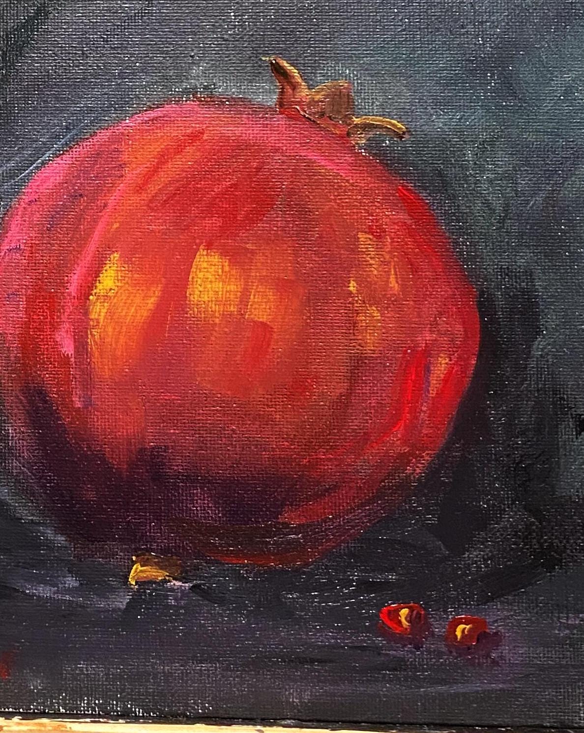 赤いザクロのある静物画。オリジナルアクリル画、20 x 20 cm - Etsy 日本