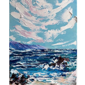Seascape Coast Beach  clouds original impasto oil painting 30x40cm