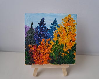 Herbst Bäume Original Ölgemälde 10x10: Palettenmesser Kunst