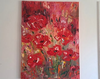 Red Poppies - Painting Oil Original Poppy Fields - Red Flowers - Sunset ...