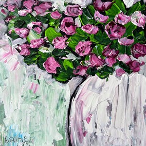 Pink rose original acrylic impasto painting 25x25cm