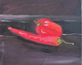 Still life with Chili red pepper. Original oil painting 20x20cm