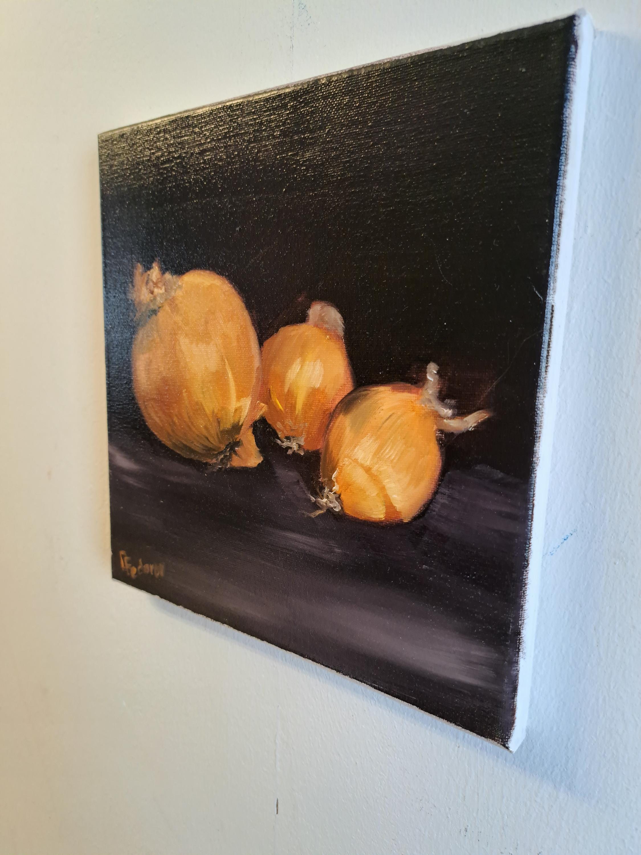 玉ねぎのある静物画。オリジナル油絵、25 x 25 cm - Etsy 日本