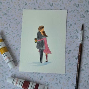 Postkarte süßes Paar Liebe original Aquarellmalerei 10 x 15 cm