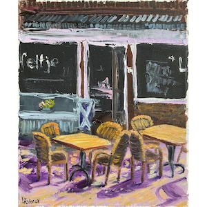 Cafe in Dutch town. Original Oil painting 25x30cm