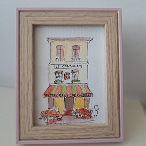 Mini dipinto ad acquerello originale in cornice decorativa Disegno Cafe France 3,5x4,7 carino originale belle arti carino regalo