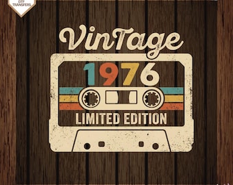 Vintage 1976 Cassette 50th Birthday Dtf Transfers, Custom Birthday Ready To Press