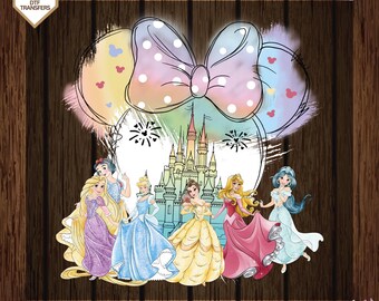Retro Disney Princess Ready To Press, Watercolor Magic Castle Princess Dtf Transfers, Disney Trip Heat Press, Disney Princess Direct To Film
