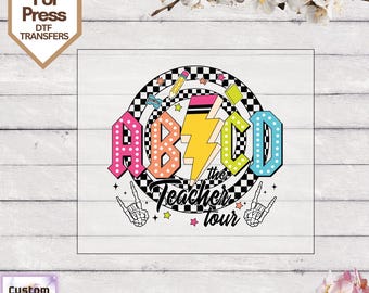 Abcd Teacher Tour Heart Ready To Press, Flowers Teacher Dtf Transfers, Retro Teacher Heat Press, Direct To Film, Ready For Ship,
