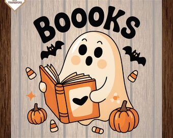 Books Gosth Ready To Press, Halloween Pumpkin Dtf Transfers, Cute Ghost Heat Press, Direct To Film, Ready For Ship, Spooky Season Tee