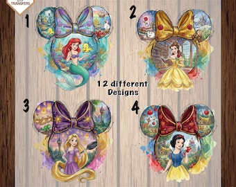 Princess Castle Ready To Press, Mouse Head Dtf Transfers, Princesses Watercolor Castle Dtf, Family Trip Direct To Film