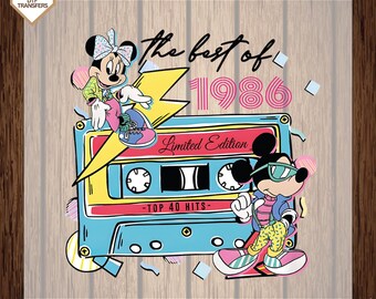 Custom The Best Of 1986 Mickey Ready To Press, Disneyland 40 Years Old Dtf Transfers, Vintage 1986 Mickey And Friends Heat Press, 30th years