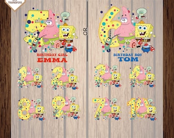 Personalization Sponge Birthday Family Ready To Press, Custom Family Dtf Transfers, Boy Birthday Direct To Film, Sponge family