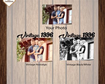 Personalised Vintage Photo And Year Ready To Press, Custom Photo Unisex Birthday Dtf, 30th Birthday, 40th Birthday, Retro 30th Birthday